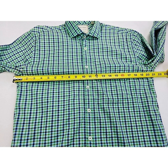 Billy Reid Standard Cut Size Small Men's Green Blue White Check Spread Collar - Picture 3 of 11